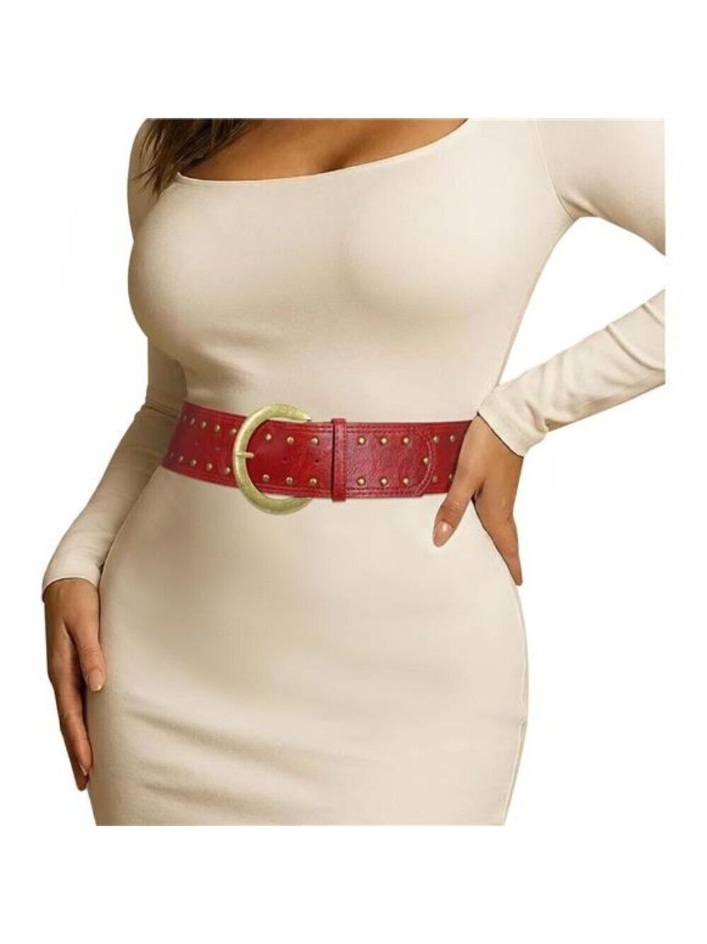 Wide Chunky Red Leather Belts for Women 2.3" Western Vintage Studded Thick Waist